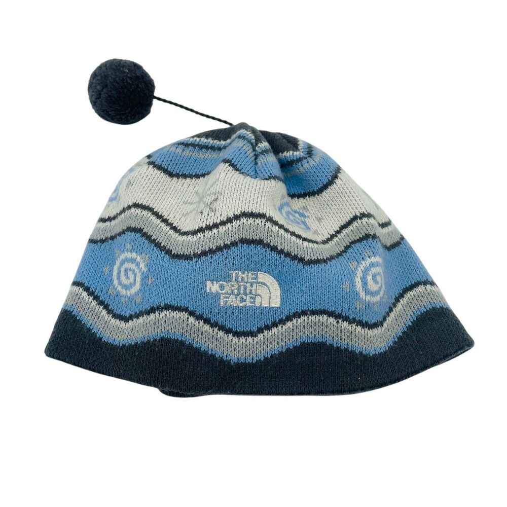 The North Face Beanie Adult Unisex  Blue & Gray Pom Pom Ski Hat